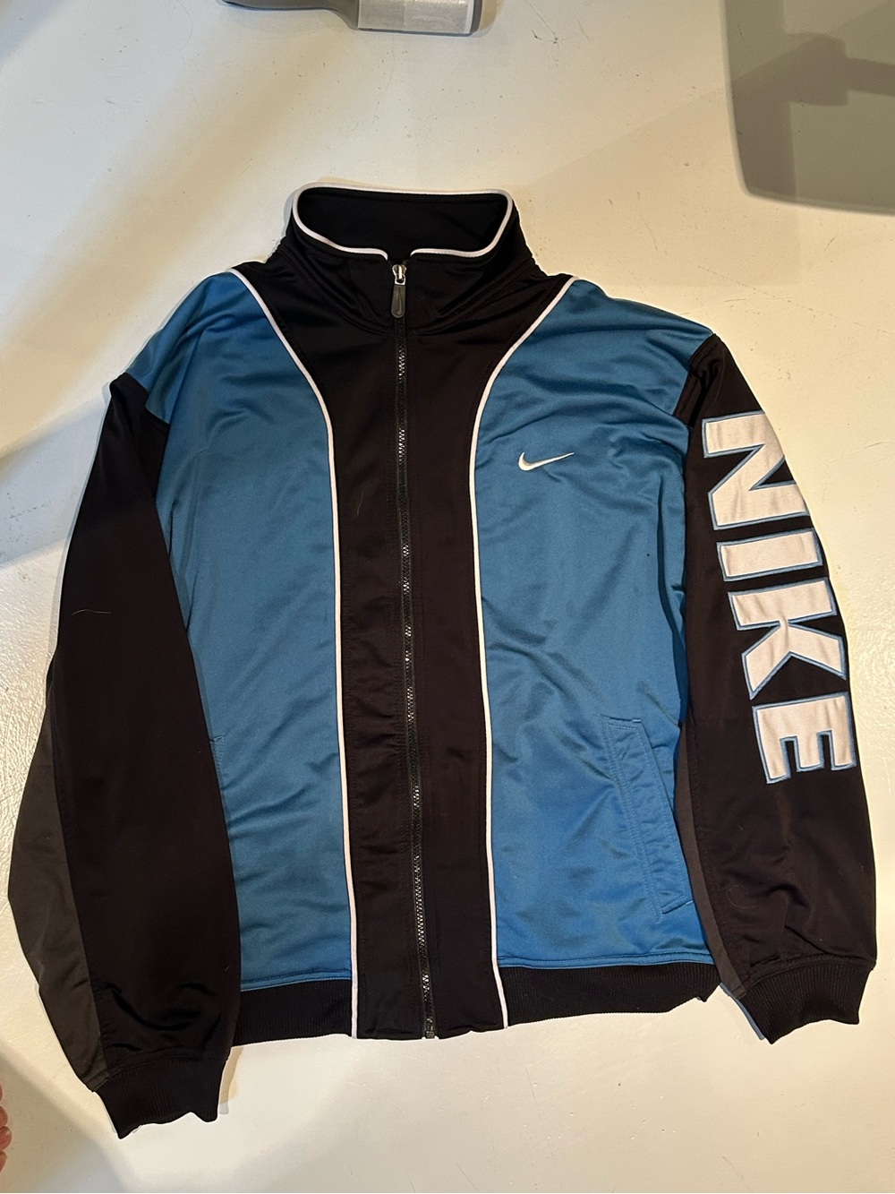 80s Nike Men’s Blue & Black Track Jacket with Logo